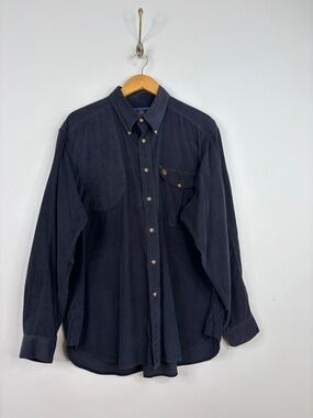 Vintage Beretta Shirt Mens XL Dark Gray Cotton Corduroy Shooting Hunting Loose